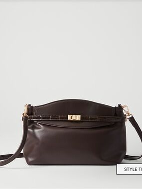 Ann Taylor Croco belted bag in Dark Brown Faux Leather